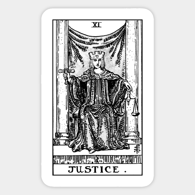 XI. Justice Tarot Card Black and white Justice Tarot Card Sticker